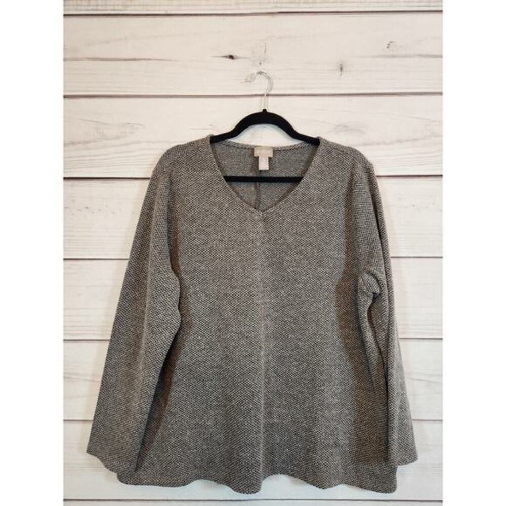 Chico's Women's Gray Solid Stretch Long Sleeve V-Neck Pullover Sweater Size XL